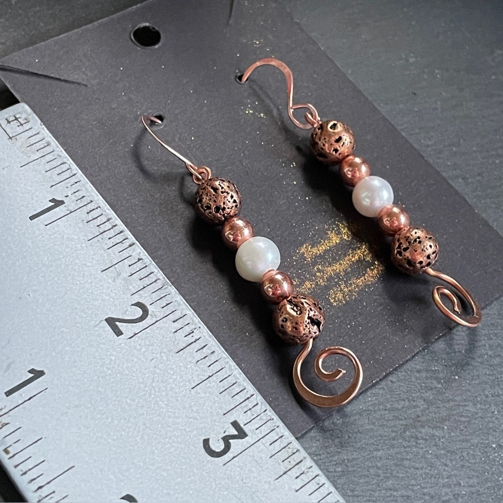 Artisan Wire Wrapped Copper Earrings Handmade - Picture 12 of 15